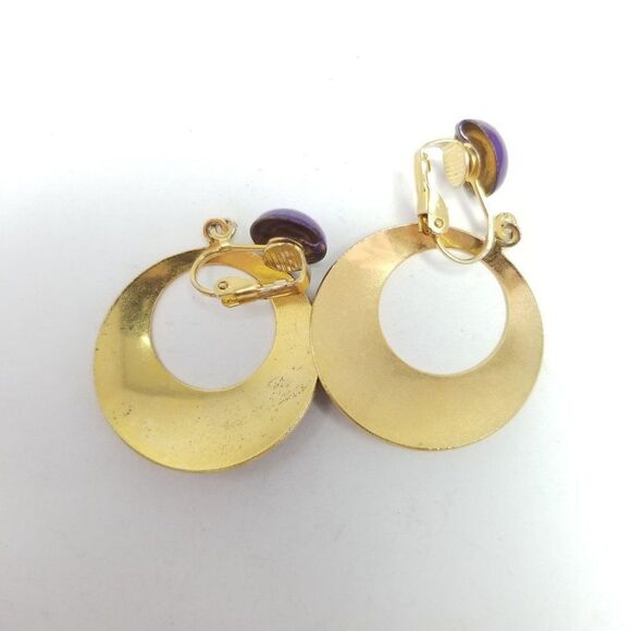 Vintage Purple Enamel Dangle Door Knocker Clip On Earrings, Retro 80s Style - Picture 3 of 6